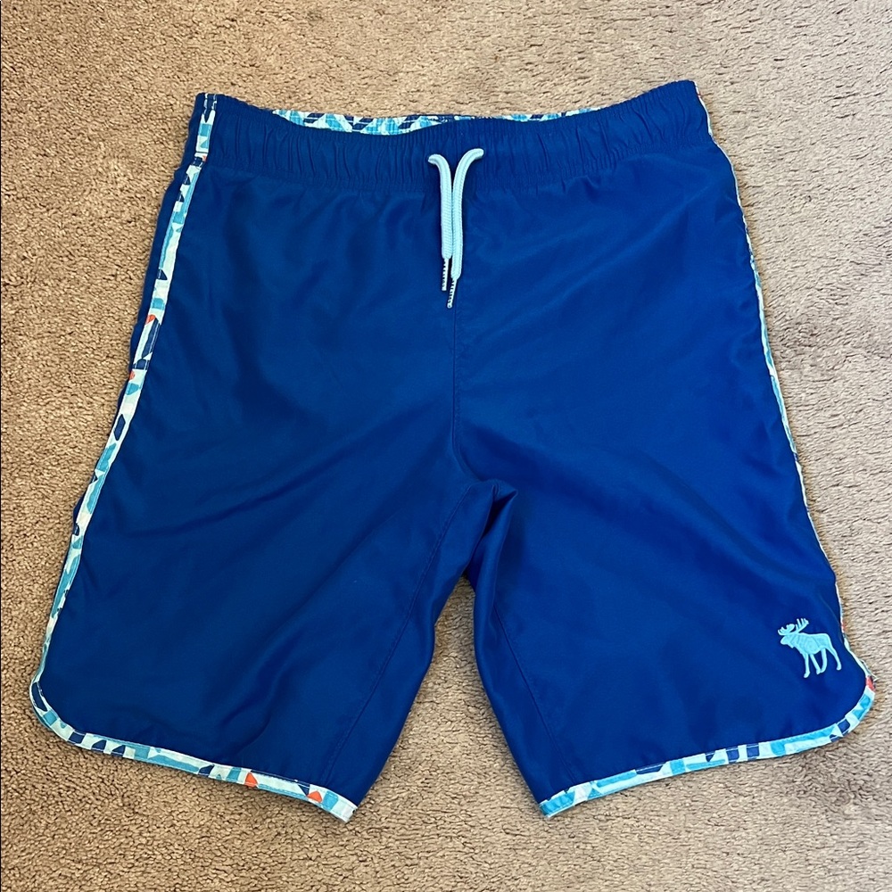 Abercrombie & Fitch Blue Swim Shorts with Patterned Trim